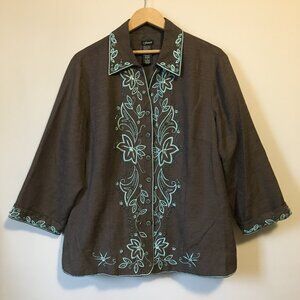 Vintage Fusion 100% Silk Floral Embroidered Sequin Jacket Blazer Plus 1X